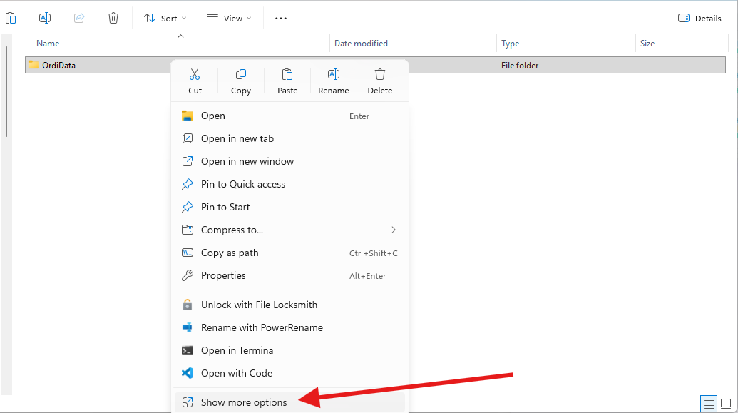 Kontextová ponuka Windows 11 s vyznačenou položkou Show more options