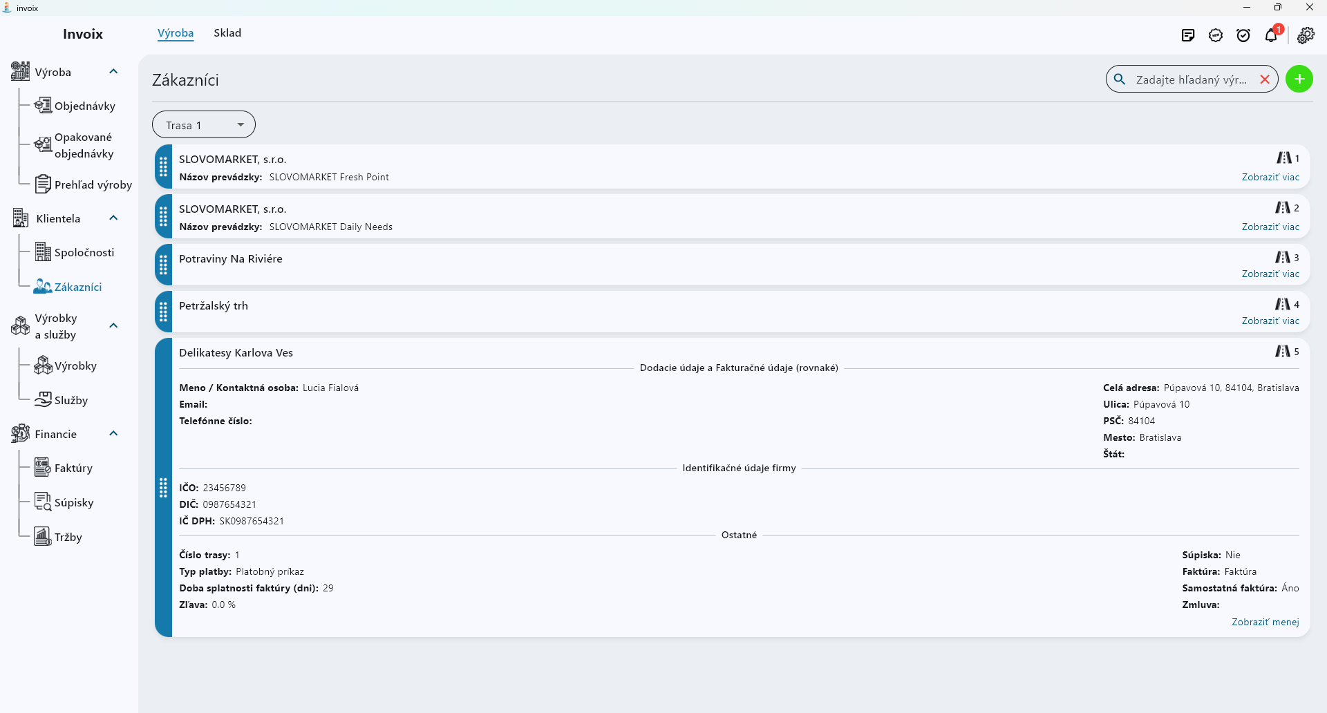 Clients screen